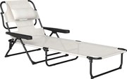 Outsunny Espreguiçadeira de Praia Dobrável Jardim Encosto Ajustável 4 Níveis Orifício Leitura Almofada Confortável 194x72x31 cm Creme | Aosom Portugal