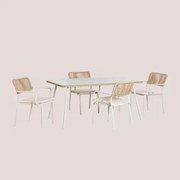 Conjunto De Mesa Retangular Arhiza, 160 X 90 Cm, E 4 Cadeiras De Jardim Empilháveis De Alumínio. Tapioca Bege - Sklum