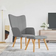 vidaXL Cadeira de descanso + banco tecido cinzento-claro
