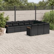 vidaXL 10 pcs conjunto sofás de jardim c/ almofadões vime PE preto