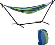 Outsunny Cama Rede Suporte 298x117 cm Bolsa Transporte Altura Ajustável 120 kg Campismo Pátio Verde Azul Praticidade | Aosom Portugal