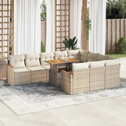 vidaXL 11 pcs conjunto sofás jardim c/ almofadões vime PE/acácia bege