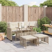 vidaXL 4pcs conj. de sofás para jardim c/almofadões vime PE/vidro bege