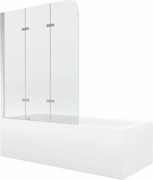 Mexen Vega banheira retangular 150 x 70 cm com revestimento e paravento de 3 painéis 120 cm, transparente, cromado