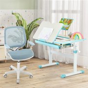 Cadeira giratória de secretária para crianças com rodas reguláveis em altura com travões Apoios de braços lisos 57 x 57 x 80-92 cm Azul