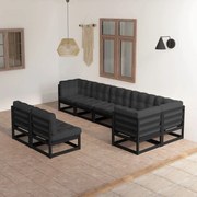 8 pcs conjunto longue de jardim c/ almofadões pinho maciço