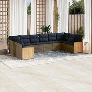 vidaXL 10 pcs conjunto sofás p/ jardim c/ almofadões vime PE cinzento