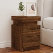vidaXL Mesa de cabeceira com luzes LED 35x39x55 cm carvalho castanho