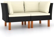 vidaXL Sofás de canto 2 pcs vime PE e madeira de eucalipto maciça