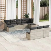 vidaXL 10 pcs conj. sofás jardim com almofadões vime PE cinzento-claro