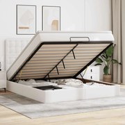 vidaXL Estrutura de cama otomana com colchão branco couro falso