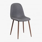Cadeira De Jantar Estofada Glamm Madeira Escura & Linho Gris Antracita - Sklum