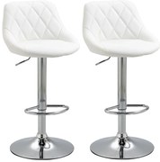 HOMCOM Conjunto de 2 Bancos de Bar Giratórios com Altura Ajustável Bancos Altos Moderno de Cozinha com Base Redonda e Apoio para os Pés 51,5x48x83-104cm Branco