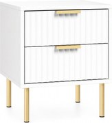 HOMCOM Mesa de cabeceira canelada com 2 gavetas e pés em aço, para quarto e sala, branco | Aosom Portugal
