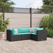 vidaXL 4 pcs conjunto lounge de jardim c/ almofadões vime PE preto