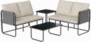 Outsunny Conjunto de Jardim de 4 peças Móveis de Exterior com 2 Sofás de 2 Lugares 2 Mesas de Vidro Capas Removíveis Preto e Bege | Aosom Portugal
