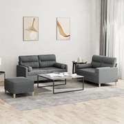 vidaXL 3 pcs conjunto de sofás com almofadas tecido cinzento-escuro