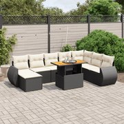 vidaXL 9 pcs conjunto de sofás p/ jardim c/ almofadões vime PE preto