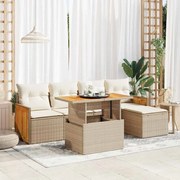 vidaXL 6 pcs conjunto sofás jardim com almofadões vime PE/acácia bege