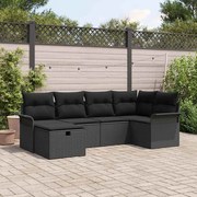vidaXL Conjunto de Sofás de Jardim em 6 Peças com Almofadas da , Preto, Rattan Sintético.