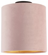 Candeeiro de teto com abajur de veludo rosa velho com dourado 25 cm - Combi Preto Country / Rústico