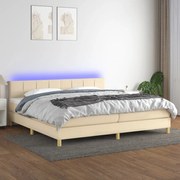 Cama box spring c/ colchão e LED 200x200 cm tecido cor creme