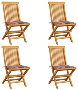 vidaXL Cadeiras de jardim c/ almofadões xadrez vermelho 4 pcs teca