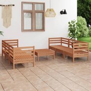 7 pcs conjunto lounge de jardim pinho maciço castanho mel