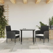 vidaXL 3 pcs conjunto de jantar para jardim vime PE e aço preto