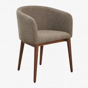 Cadeira De Jantar Estofada Bunia Com Braços Madeira Escura & Bouclé Castanho Trigo - Sklum