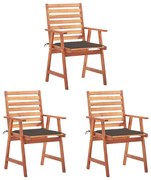 vidaXL Cadeiras de jantar p/ jardim 3 pcs c/ almofadões acácia maciça
