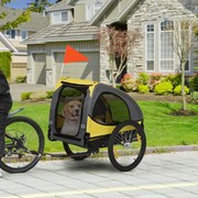 Reboque de bicicleta para cães com janelas em malha, refletores e bandeira de segurança, 140 x 71 x 83 cm, amarelo