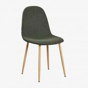 Cadeira De Jantar De Tecido Com Fivela Glamm Madeira Natural & Bouclé Verde Exército - Sklum