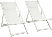 Outsunny Espreguiçadeiras Dobráveis Conjunto 2 Encosto Reclinável 5 Posições Apoio Cabeça Confortáveis Jardim Praia 58x96,5x91,5 cm Branco | Aosom Portugal