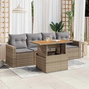 vidaXL 5 pcs conjunto de sofás p/ jardim com almofadões vime PE bege