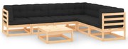 vidaXL 7 pcs conjunto lounge de jardim c/ almofadões pinho maciço