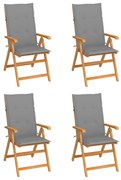 vidaXL Cadeiras de jardim c/ almofadões cinzentos 4 pcs teca maciça