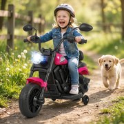 Mota elétrica infantil de 6 V com farol LED, música, 2 rodas, pedais de treino e espelhos retrovisores – a partir dos 18 meses – Preto + Rosa