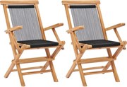 vidaXL Cadeiras de jardim dobráveis 2 pcs madeira teca maciça e corda