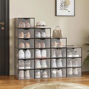 Conjunto de 18 caixas de plástico para sapatos (até tamanho 43) 33,2 x 23 x 14,5 cm Preto + Transparente