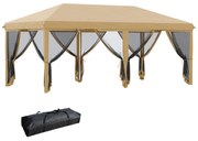 Outsunny Tenda para Festas 6x3 m Tenda de Jardim com 6 Mosquiteiros Bolsa de Transporte e Estrutura de Aço para Campismo Festas Bege