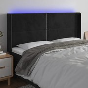 Cabeceira de cama c/ luzes LED veludo 203x16x118/128 cm preto