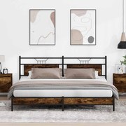 vidaXL Estrutura de cama sem colchão 200x200cm metal carvalho fumado