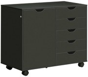 HOMCOM Móvel de Arrumação para Escritório com 5 Gavetas 1 Armário com Prateleira Ajustável Suporte para Impressora com Rodas 78x40x66,5 cm Preto | Aosom Portugal
