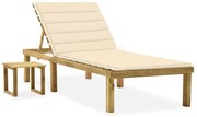 vidaXL Espreguiçadeira de jardim com mesa e almofadão pinho impregnado