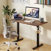 Secretária elétrica ergonómica 120 x 60 x 73-118 cm com 3 ajustes de memória e proteção anticolisão de altura ajustável Castanho