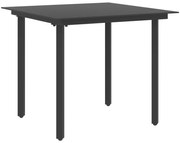 Mesa de jantar para jardim 80x80x74 cm aço e vidro preto