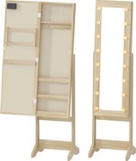 HOMCOM Espelho Joalheiro com Luzes LED Armário para Joias com Ângulo Ajustável Prateleiras Ranuras para Anéis 36x30x136 cm Madeira | Aosom Portugal