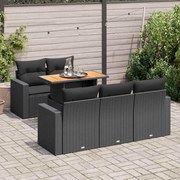 vidaXL 6 pcs conjunto sofás de jardim c/ almofadões vime PE preto