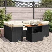 vidaXL 7 pcs conjunto de sofás p/ jardim c/ almofadões vime PE preto